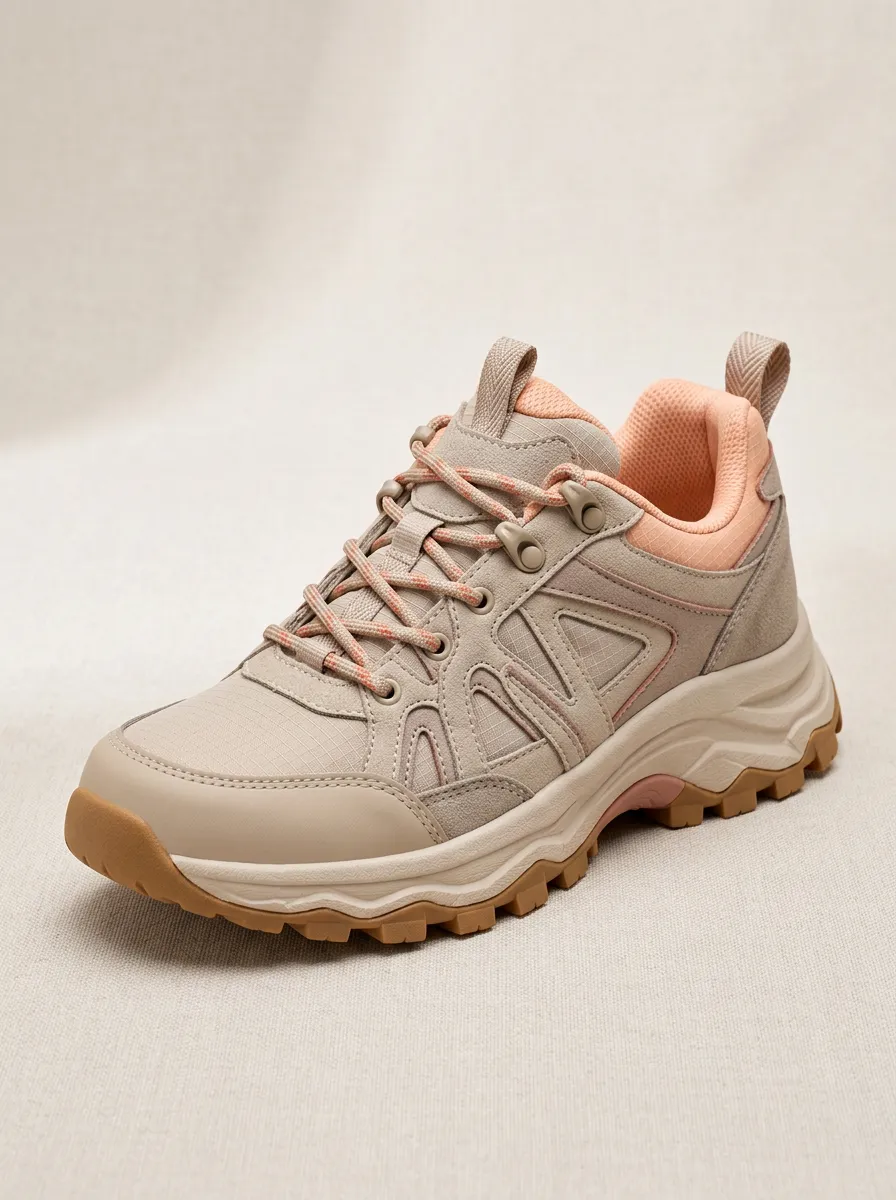 Women's Outdoor Inspired Beige Peach Patterned Casual Sneakers