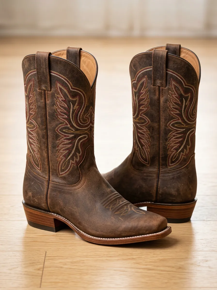 Men's Western Cowboy Embroidered Wing Boots