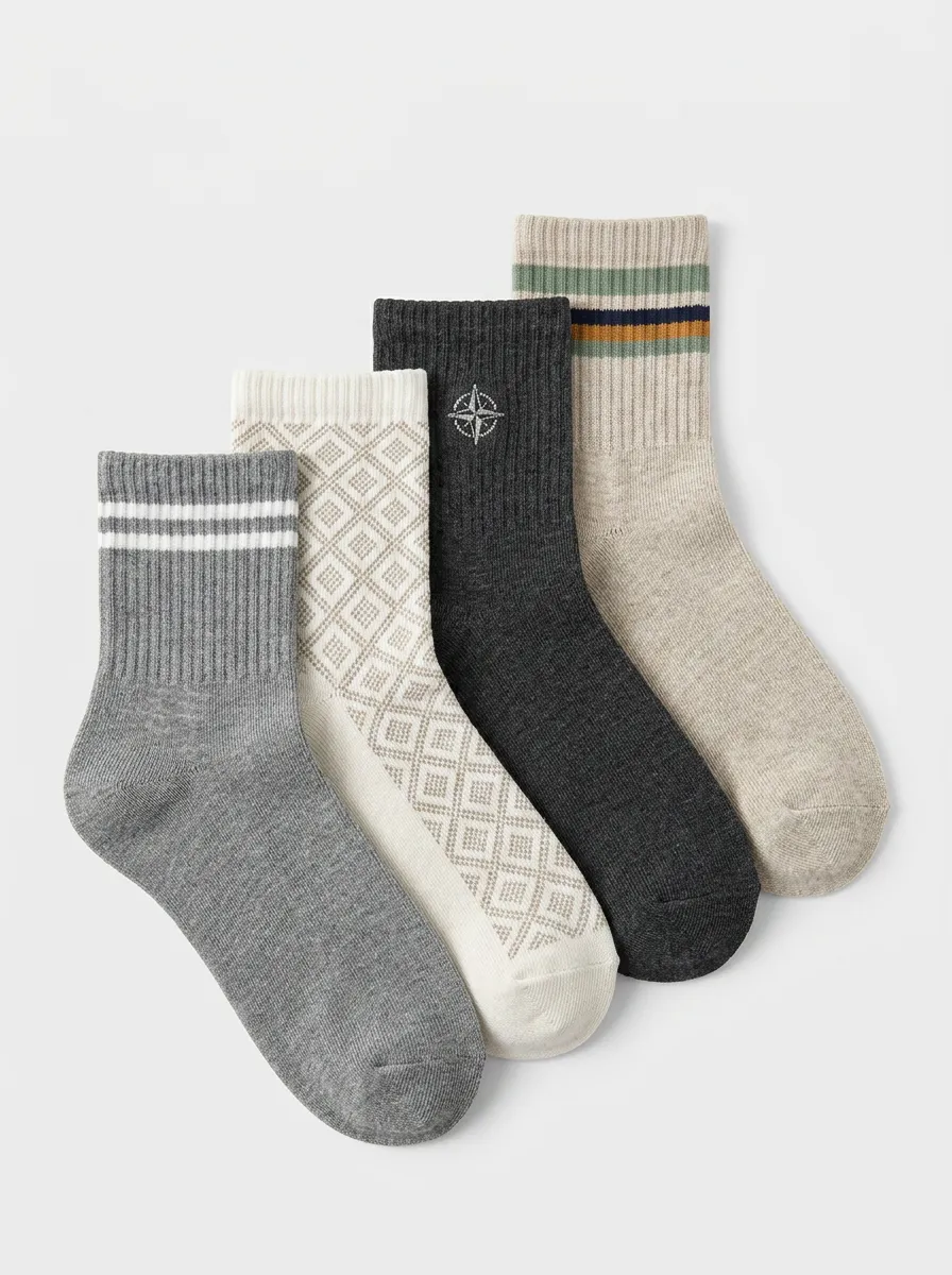 Compass Geometric Striped Men's Four-Pair Long Socks