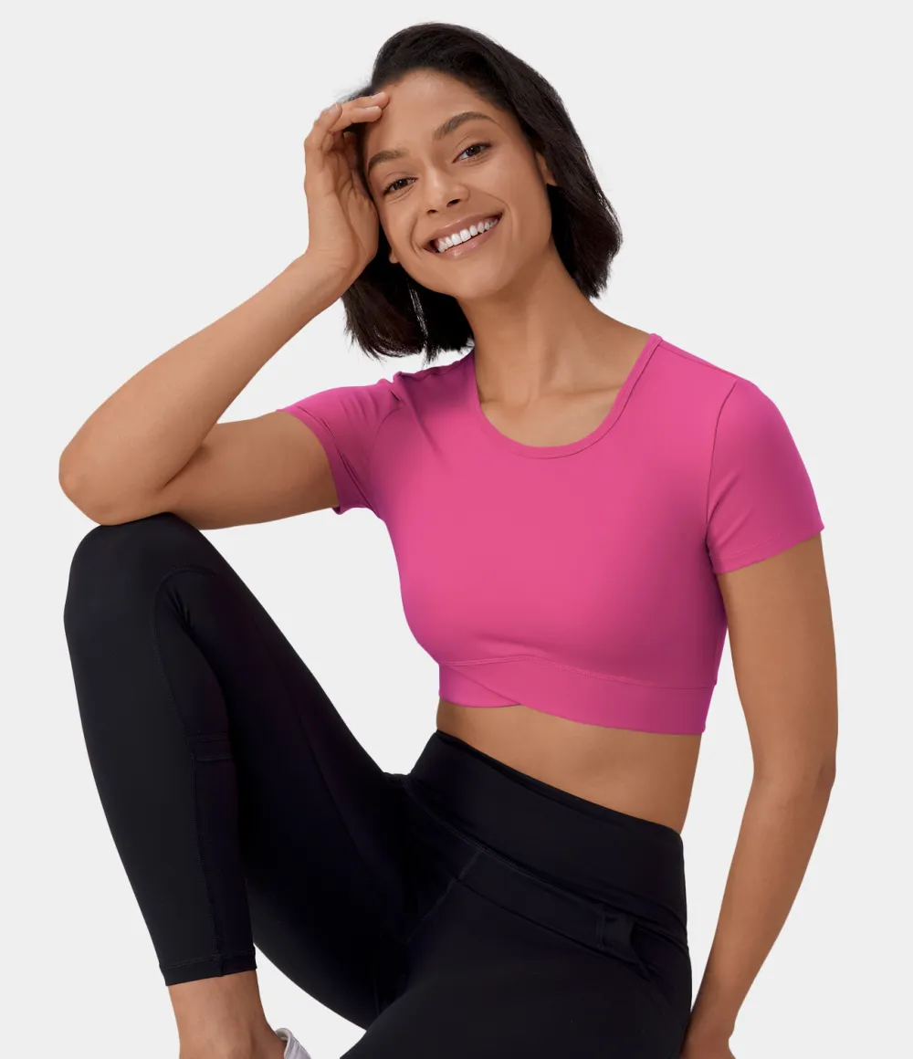 Softlyzero Plush Crossover Hem Cropped Sports Top