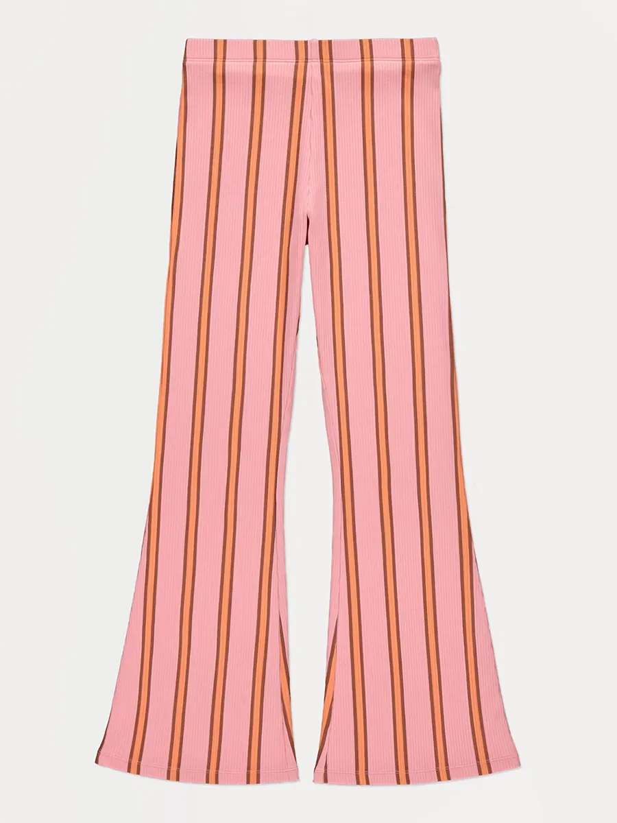 Pink Striped Flared Ribbed Leggings