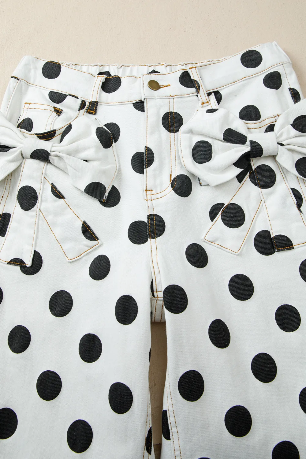 White Polka Dot Bow Jeans