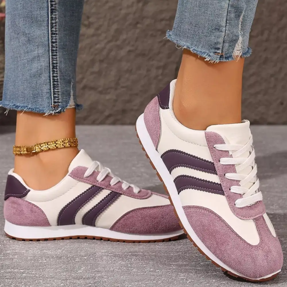 Refined Striped Lace-Up Casual Sneakers