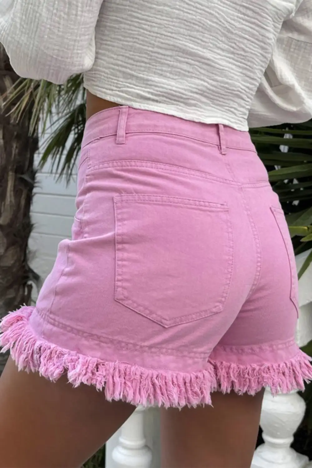 Pink Frayed Edge Mid Rise Denim