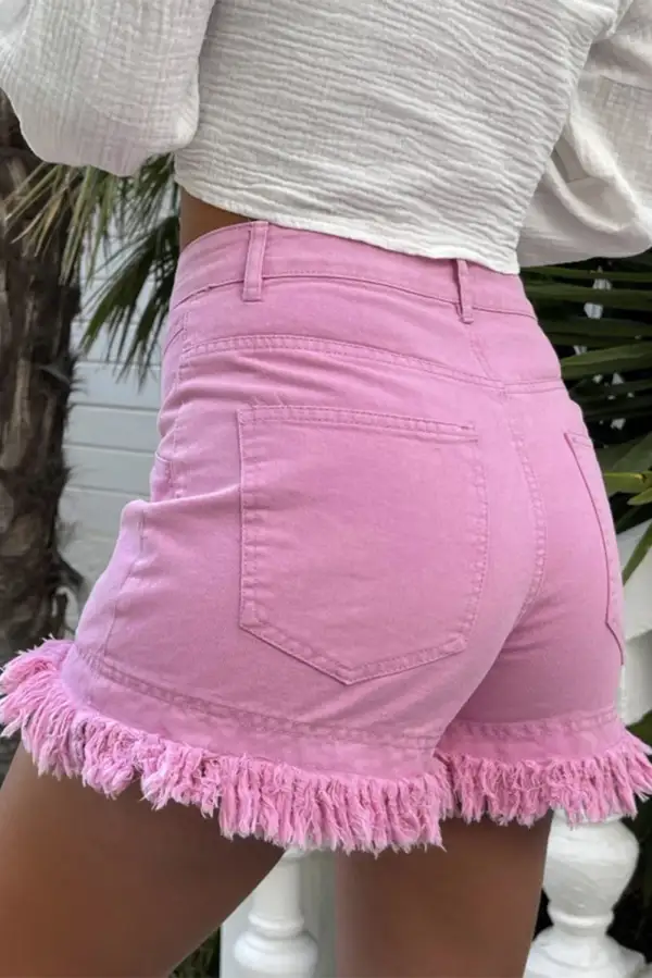 Pink Frayed Edge Mid Rise Denim