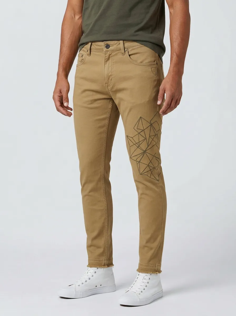 Men's Geometric Pattern Printed Slim-Fit Jeans