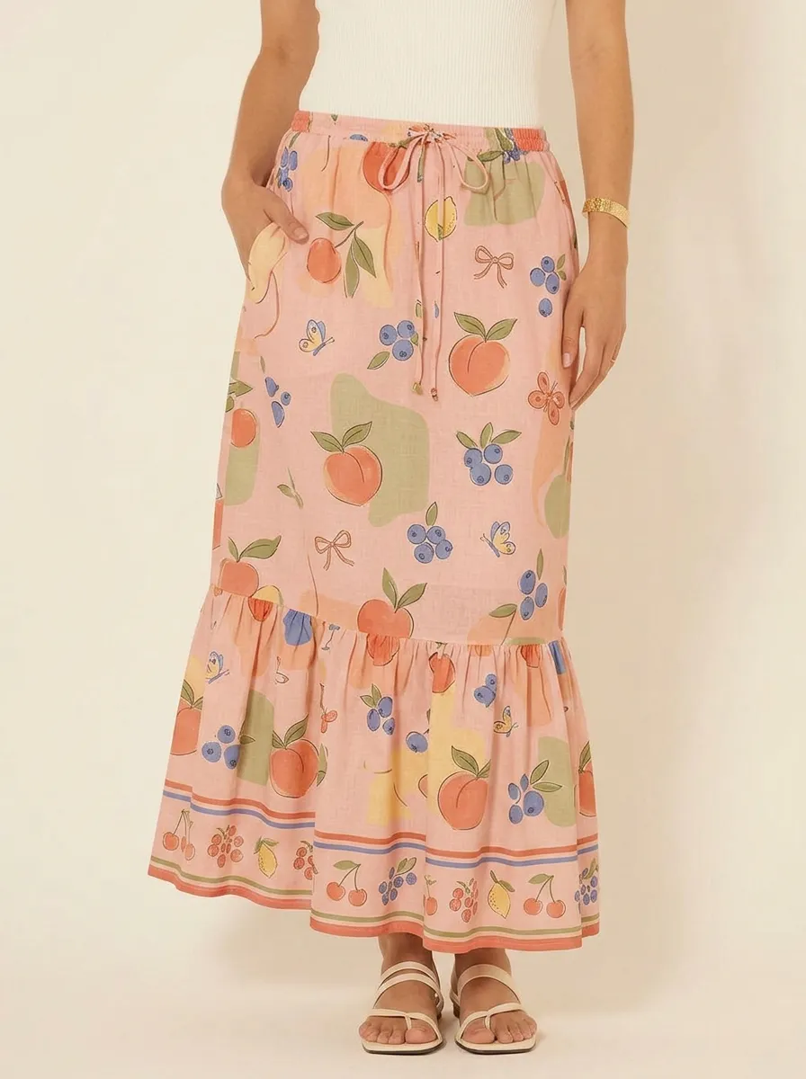 Women's Fruit Lover Peach Blueberry Printed midi skirt