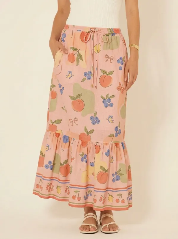 Women's Fruit Lover Peach Blueberry Printed midi skirt