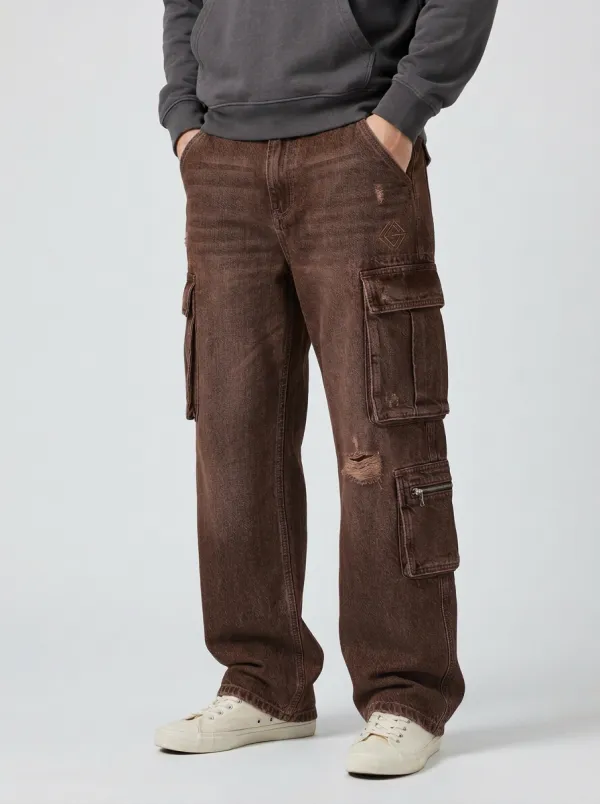 Men's Streetwear Distressed Geometric Graphic Cargo Jeans