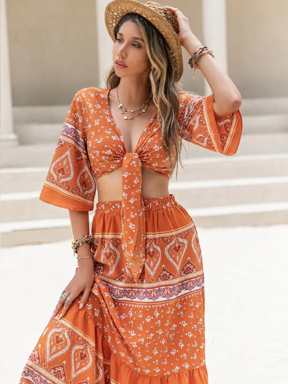 Printed Plunge Coordinated Set