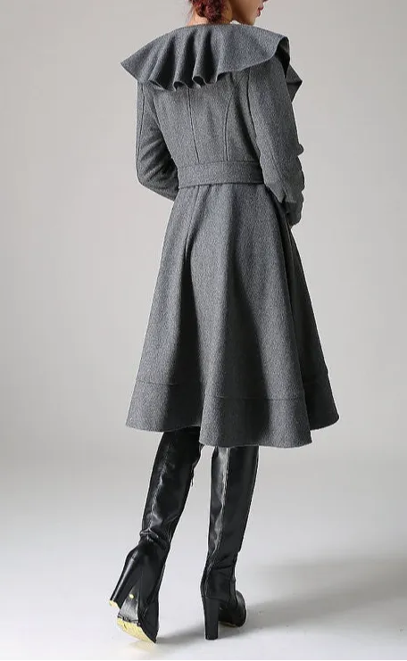 Wool Blend Oversized Belted Lantern Sleeve Coat