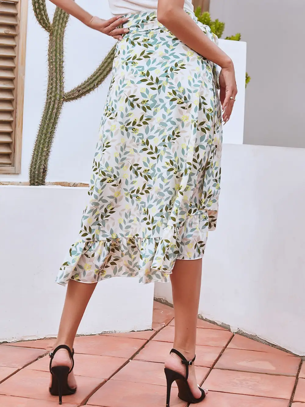 Ruffle Printed Midi Skirt