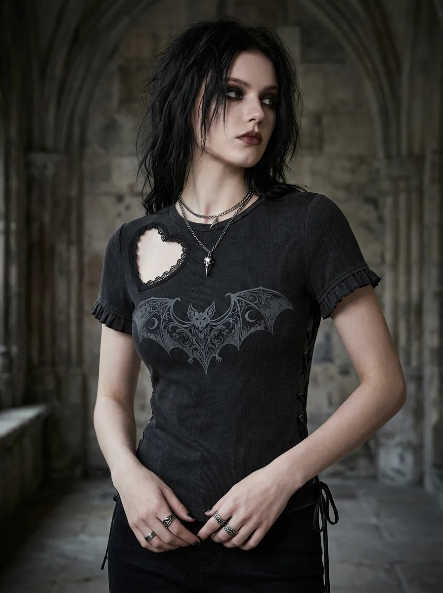 Statement Bat Cutout Night Look Women's Gothic T-Shirt