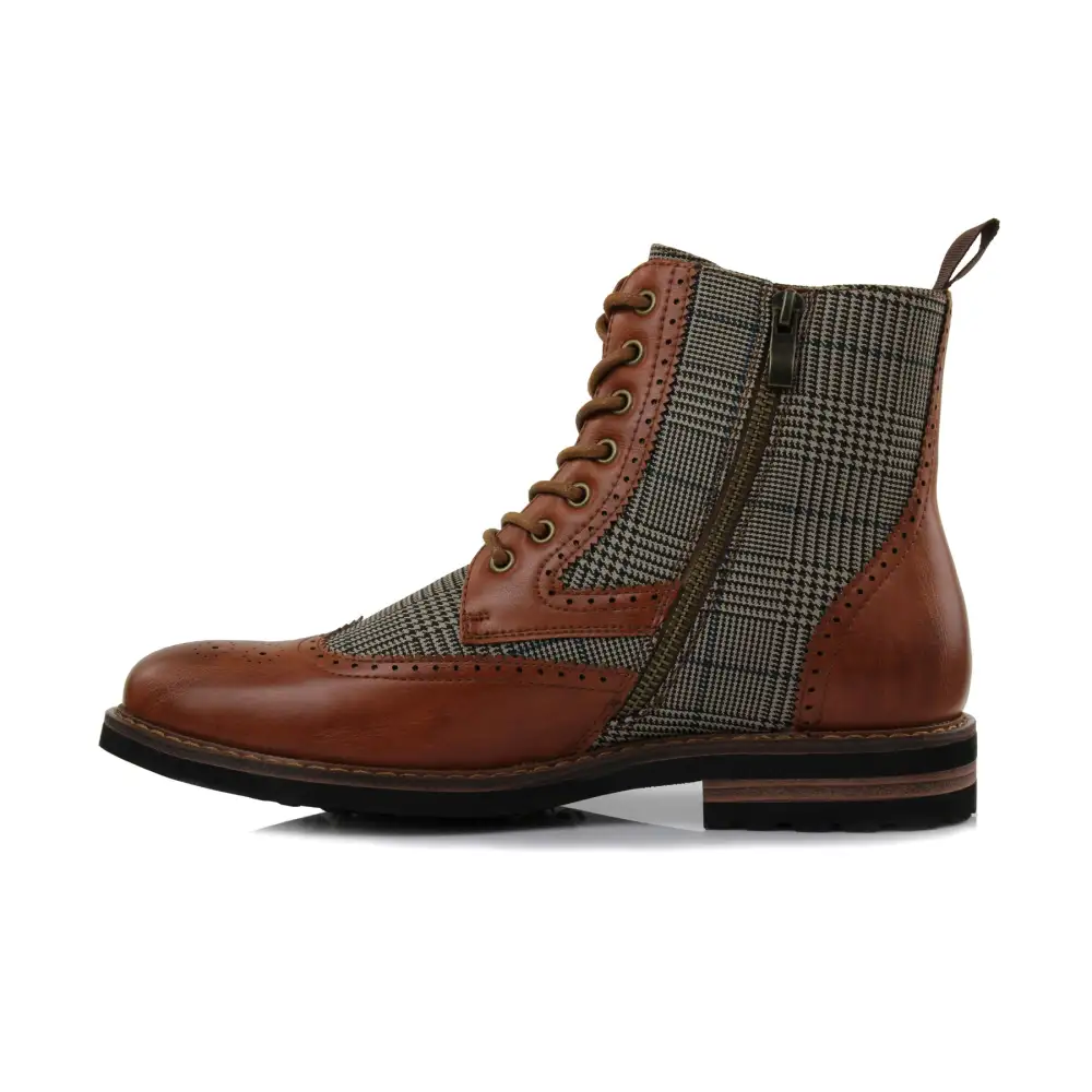 Faux-Leather Wingtip Brogue Motorcycle Boots