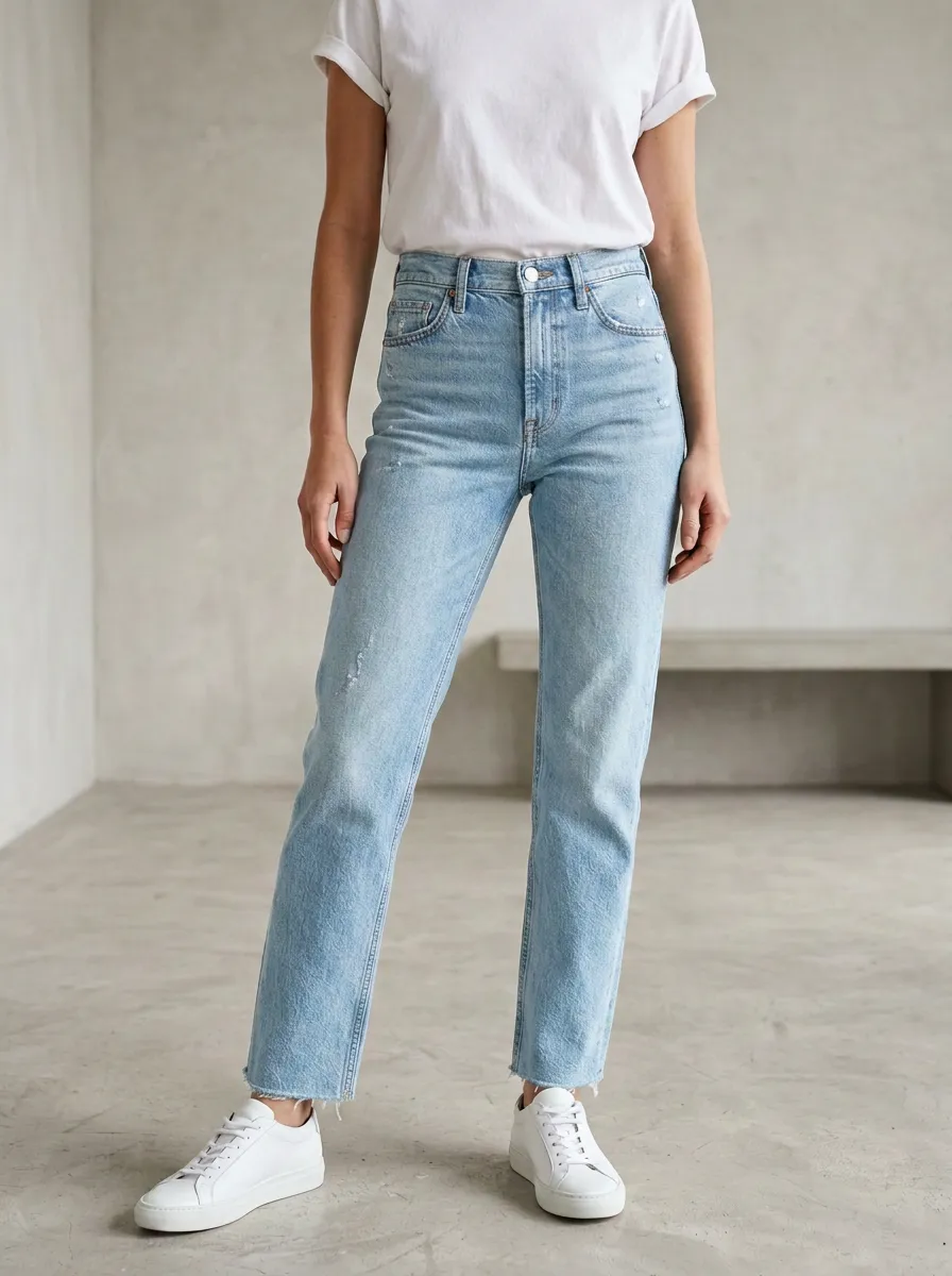 High-Rise Distressed Vintage-Wash Women's Straight-Leg Jeans