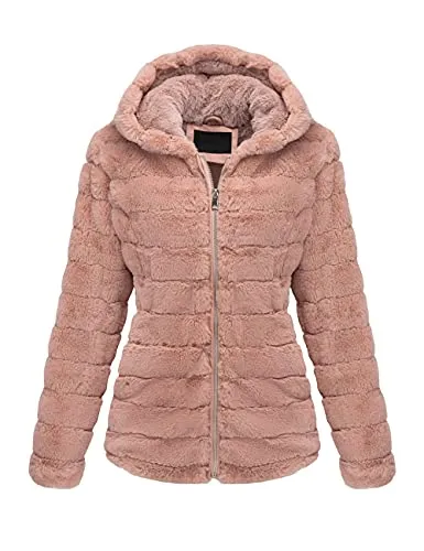 Women's Faux Fur Coat Shearling Fluffy Fuzzy Shaggy Hood Sherpa-Lined Fleece Jacket