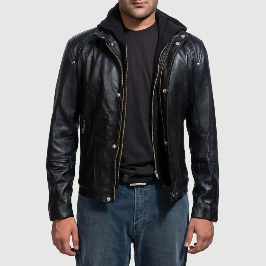 Men's Hooded Leather Jacket