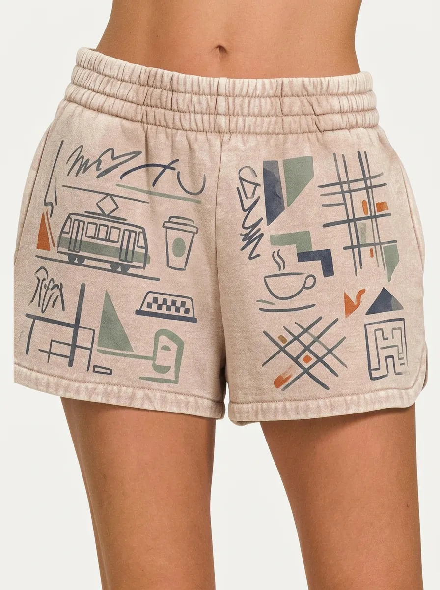 Women's City Life Art Abstract Doodle Graphic Shorts
