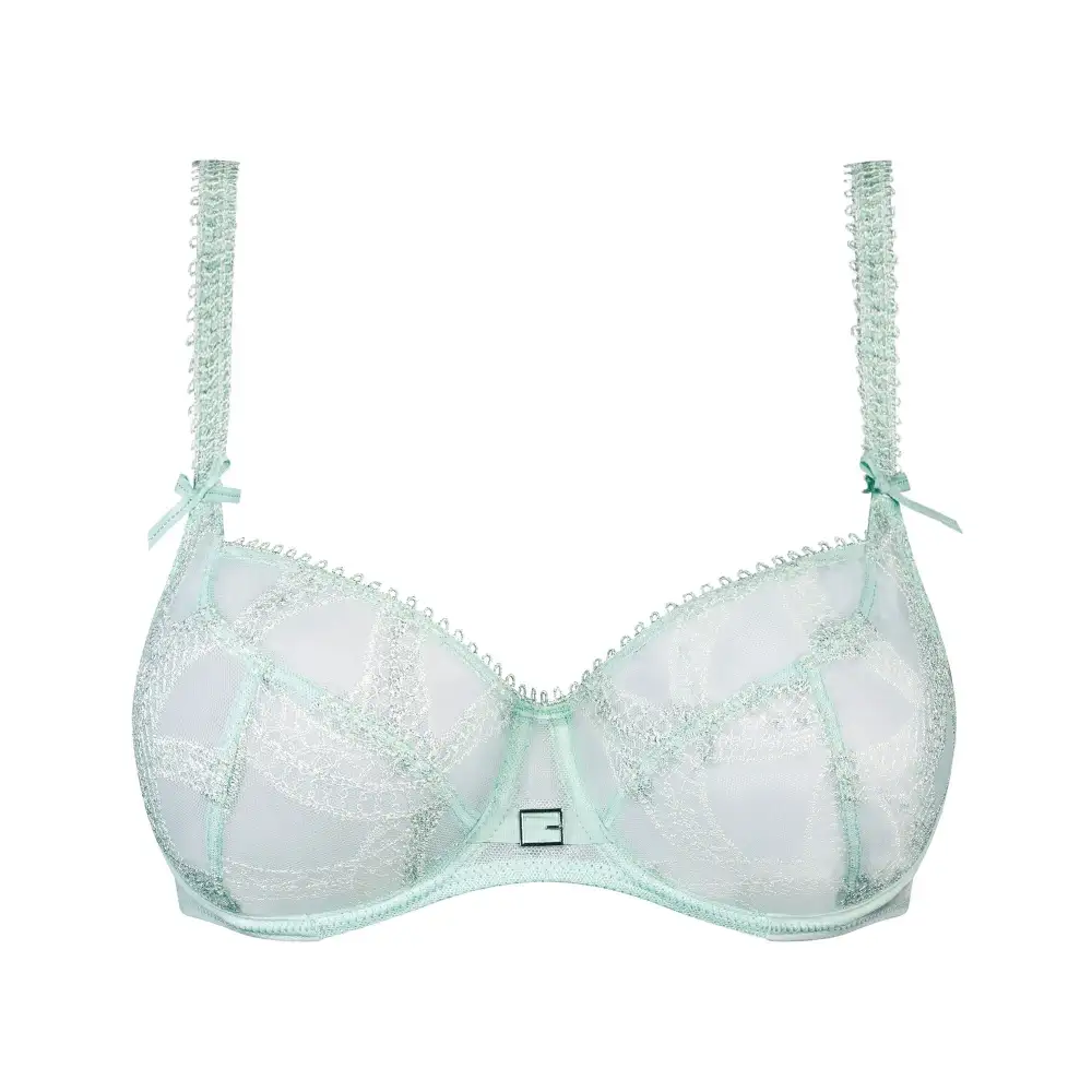 Women's Balconette Underwire Three-Part Cup Embroidery Mesh Microfiber Rounded Shape Bra