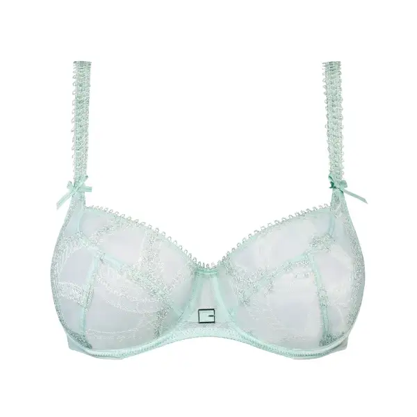 Women's Balconette Underwire Three-Part Cup Embroidery Mesh Microfiber Rounded Shape Bra