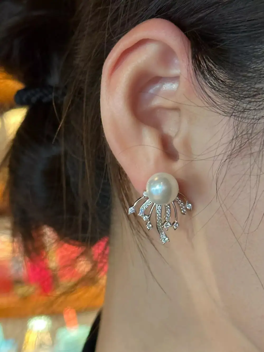 Sterling Silver Zircon Pearl Earrings