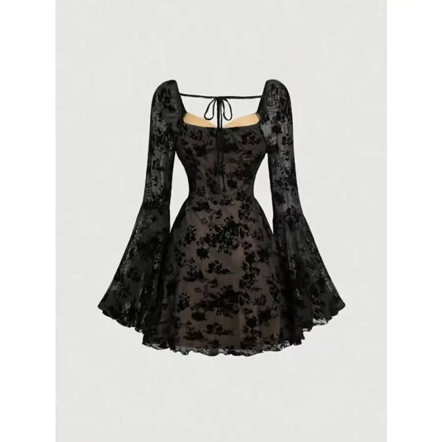 Lace Flare Sleeve Mini Dress