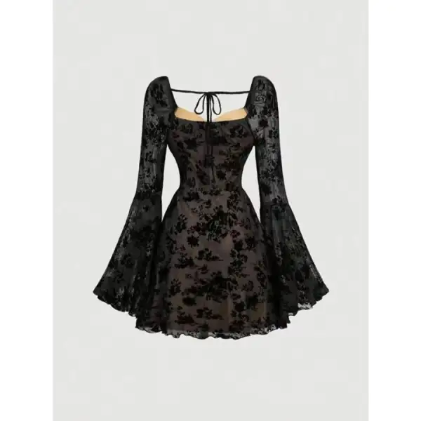 Lace Flare Sleeve Mini Dress