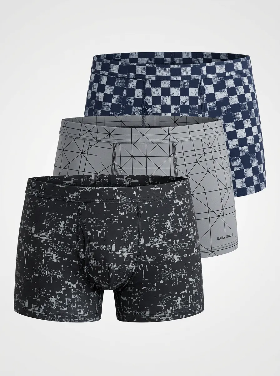 Patterned Checkered Geometric Boxer Brief Set