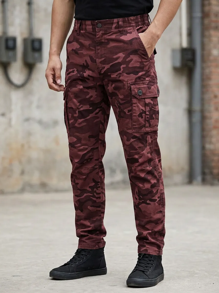 Men's Tactical Outdoor Grey Camouflage Printed Cargo Pants