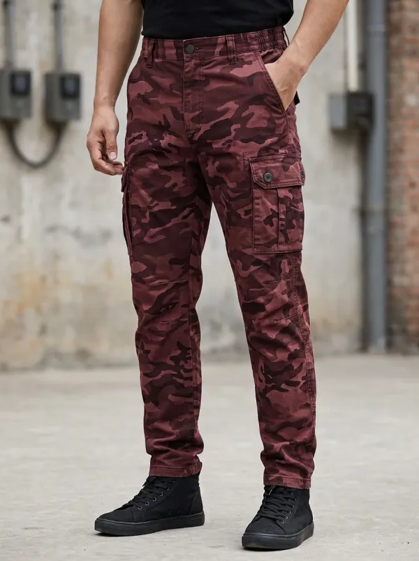 Men's Tactical Outdoor Grey Camouflage Printed Cargo Pants