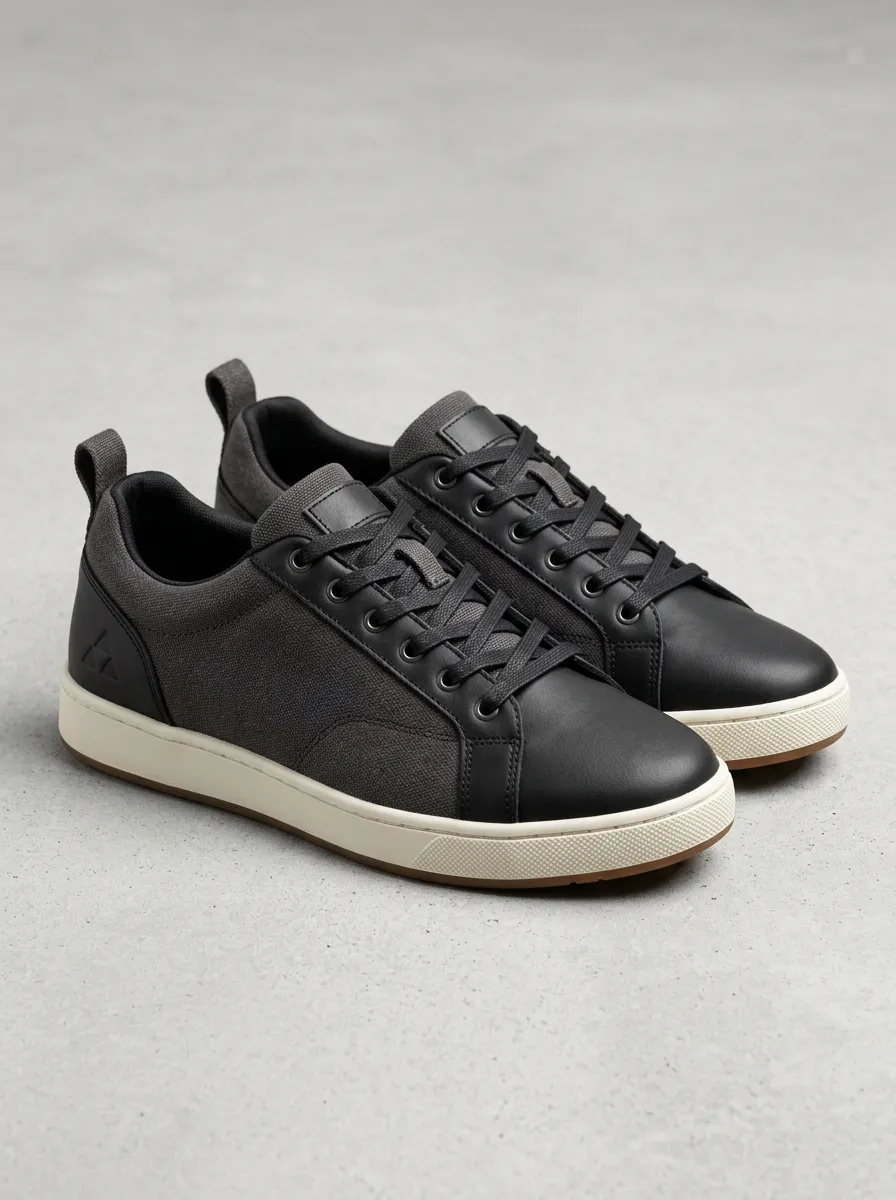Rugged Leather Look Minimalist Detail Men's Casual Sneakers