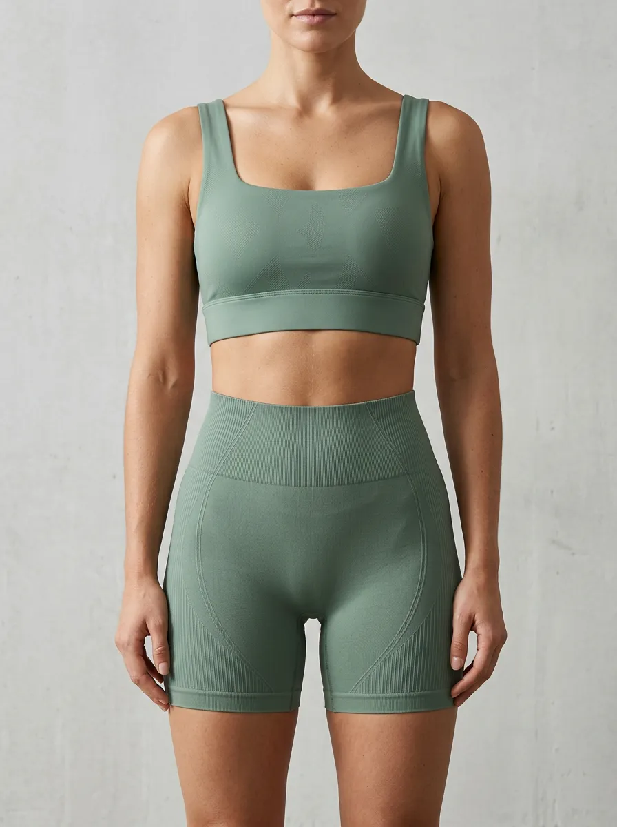Weekend Ribbed Texture Seamless Design Silhouette Women's Tank Top And Sports Shorts Set