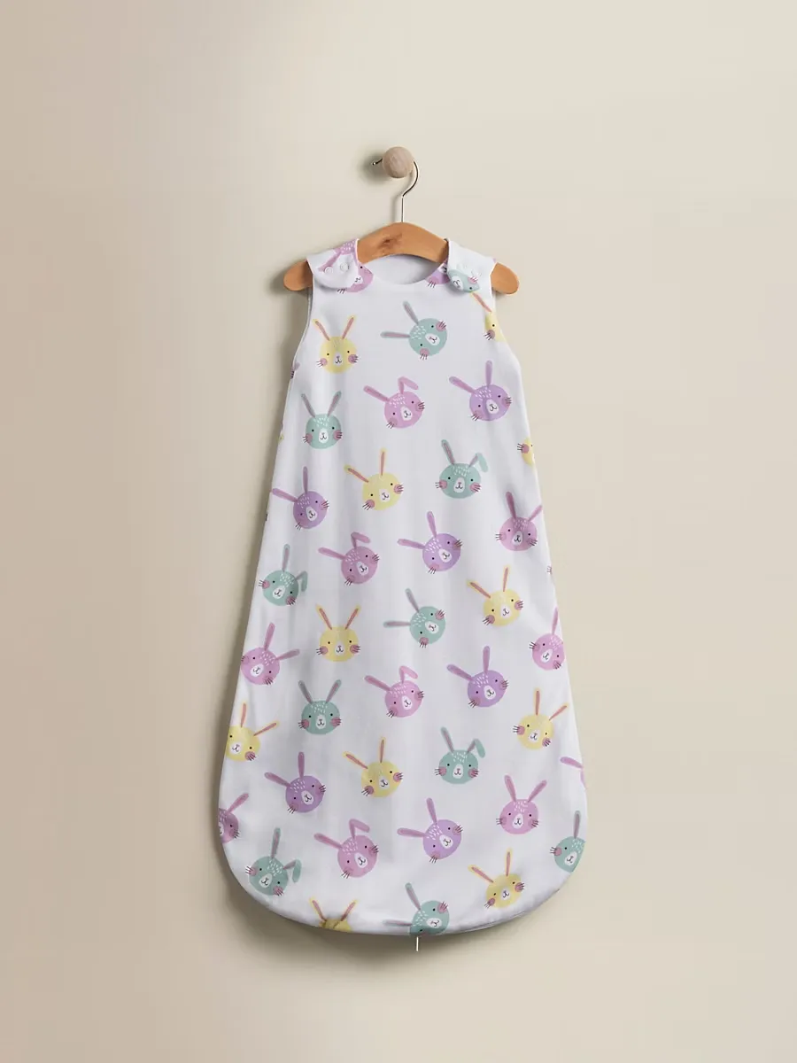 Pink & White Bunnies Cotton Sleeping Bag - 1 Tog