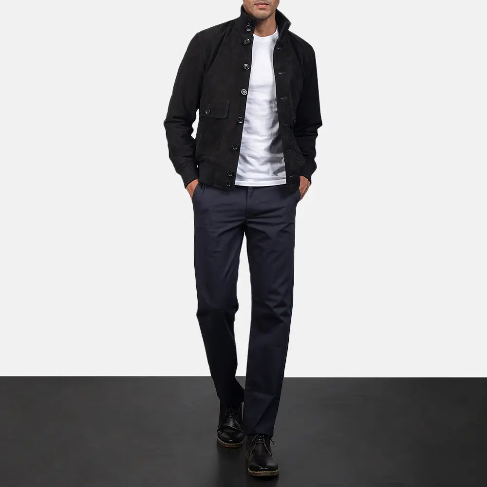 Men's Utility Bomber Suede Jacket