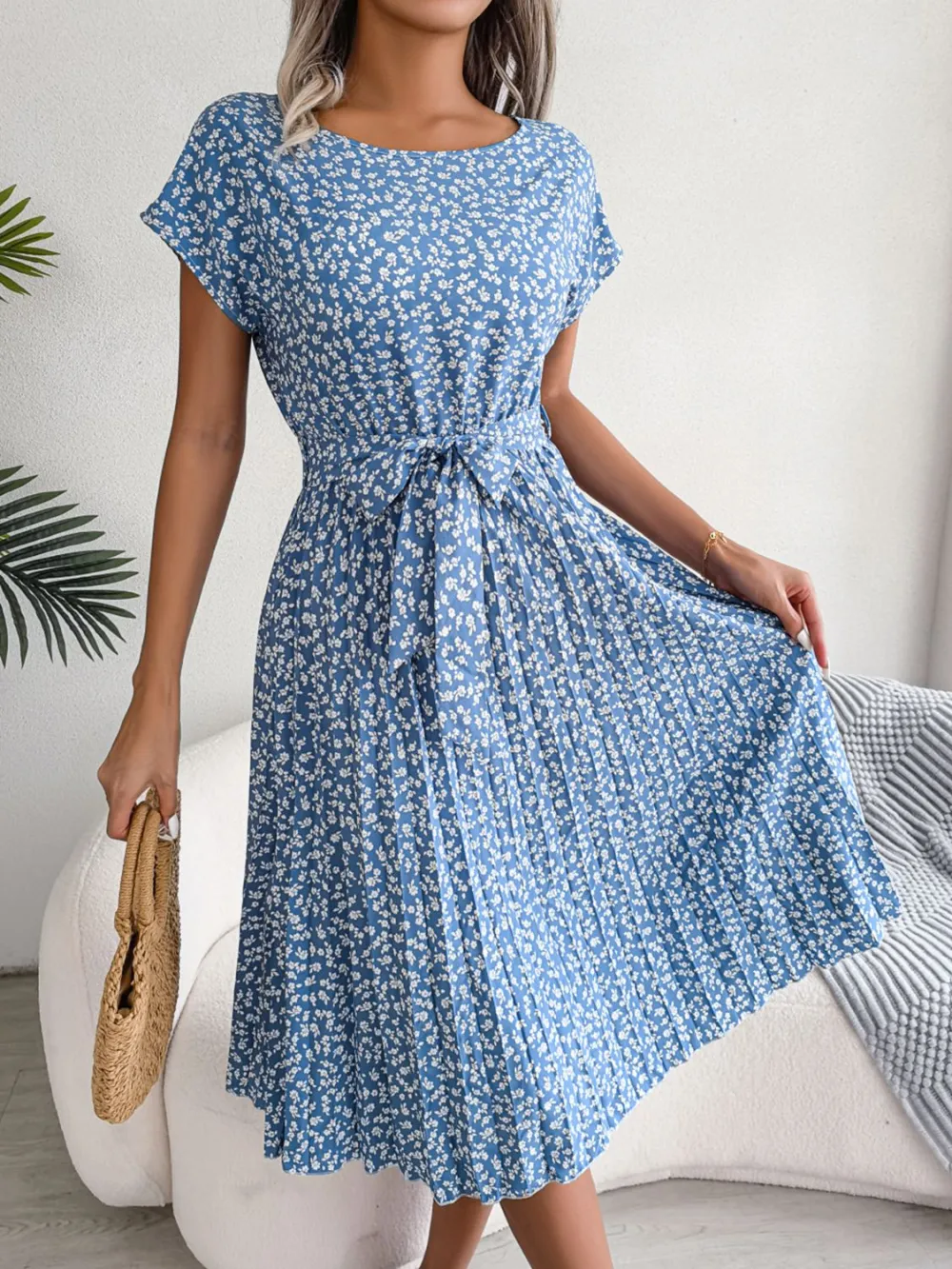 Soft Pleated Floral Dress