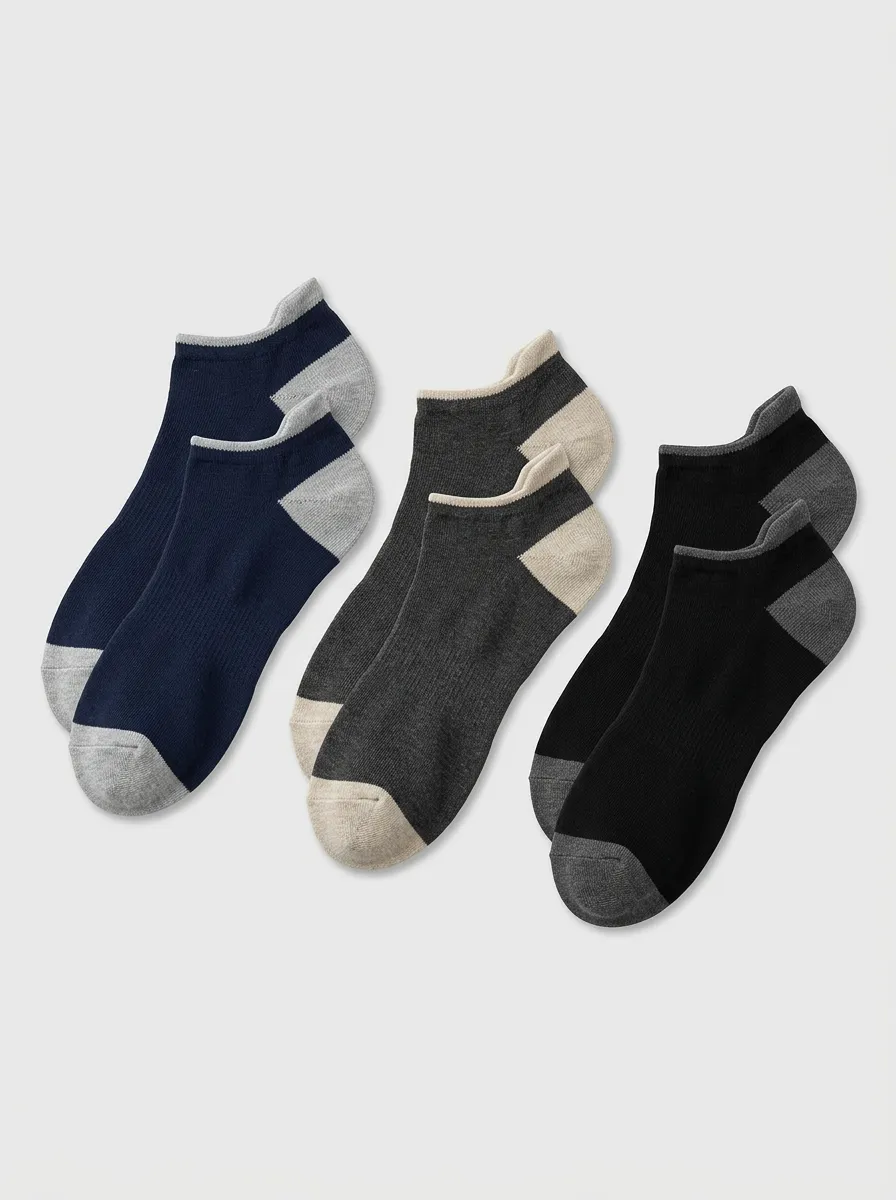 Men's Three-Pair Ribbed Colorblock Ankle Sock Set