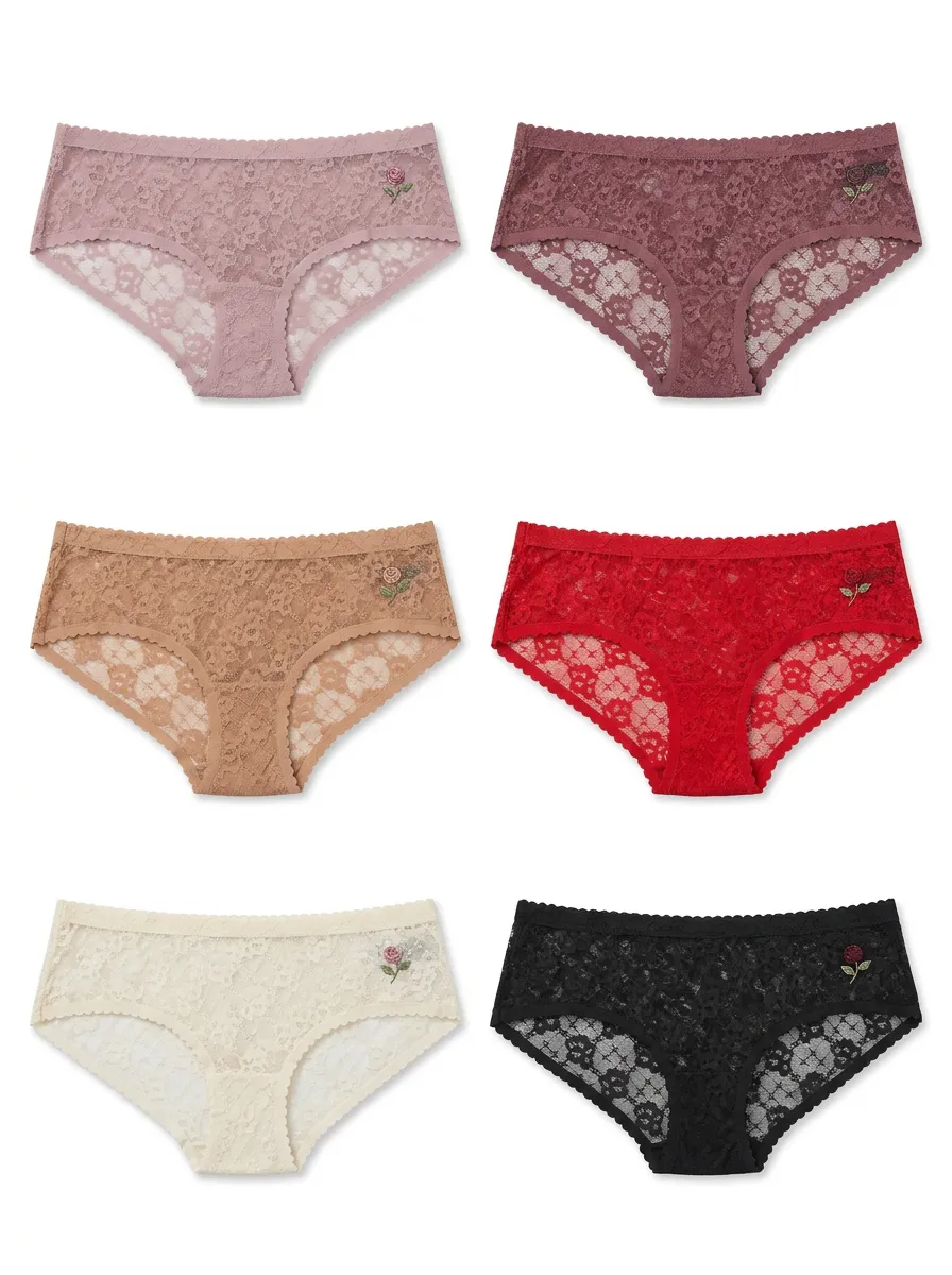 Women's Rose Embroidered Floral Lace Hipster Set