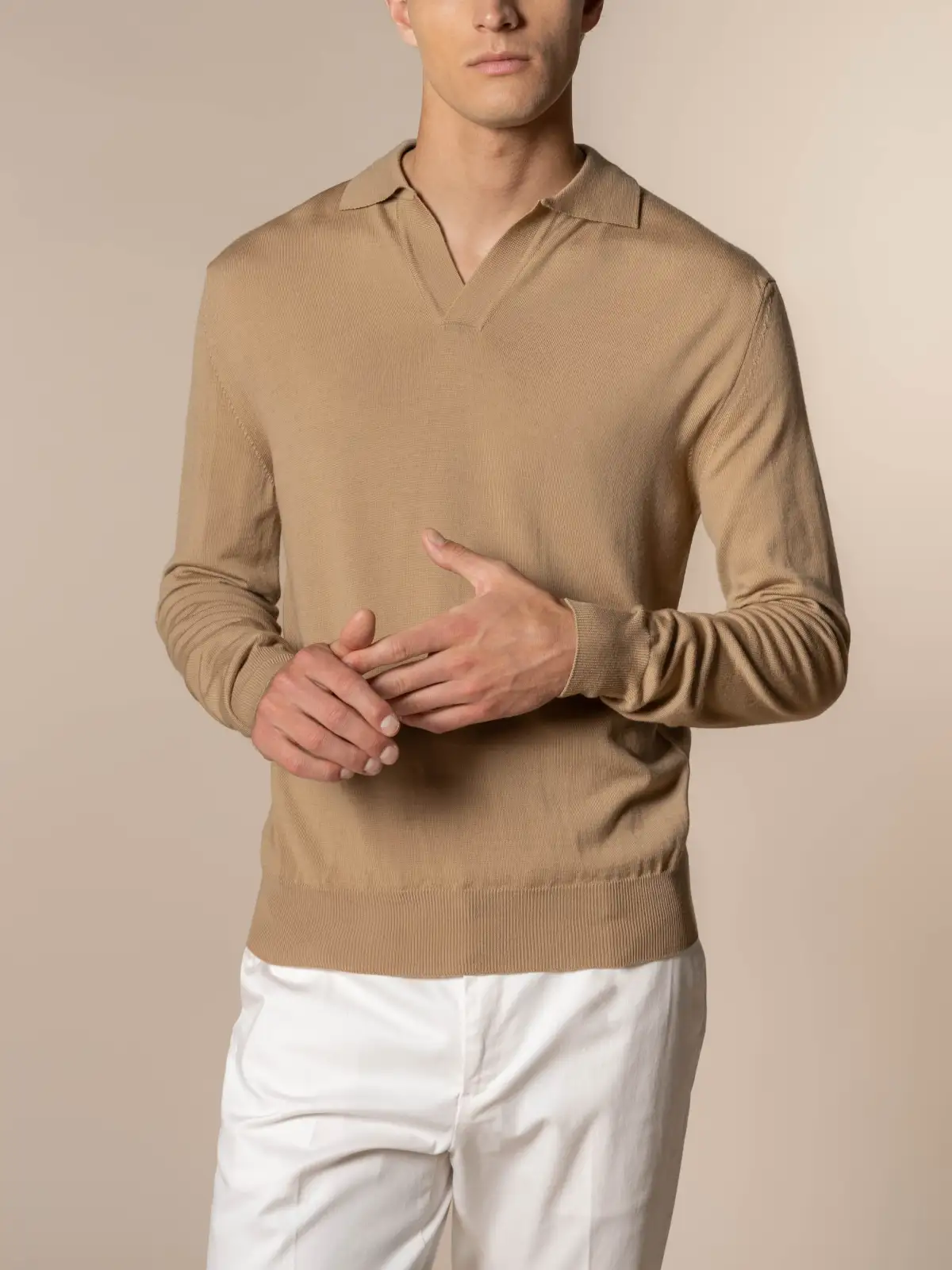 Polo Shirt Featuring Cashmere Merino Blend Detail And Buttonless Slim Fit Knit Construction