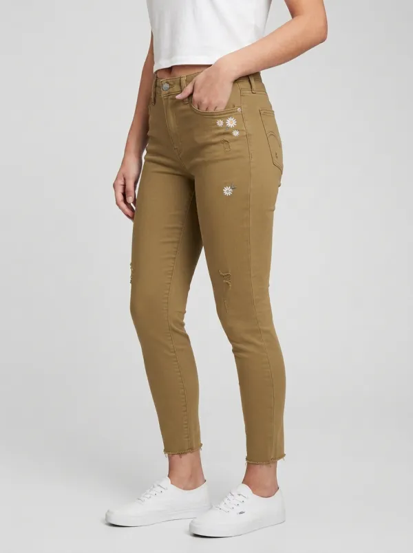 Women's Summit Floral Daisy Embroidered Printed Slim Jeans