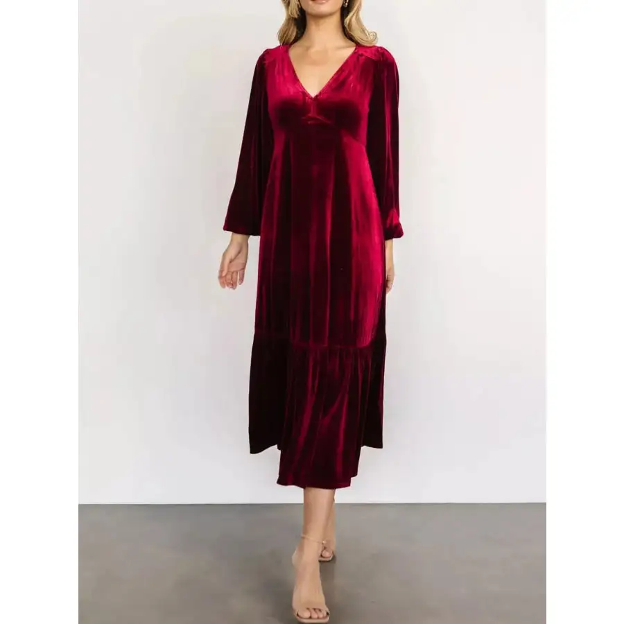 Velvet Tiered Long Sleeve Midi Dress