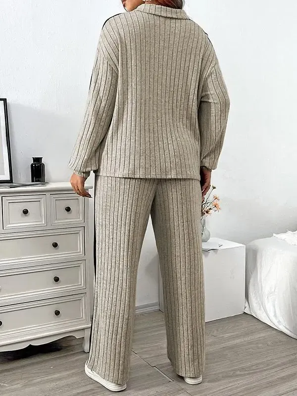 Plus Size Contrast Color Ribbed Knit Two Piece Set