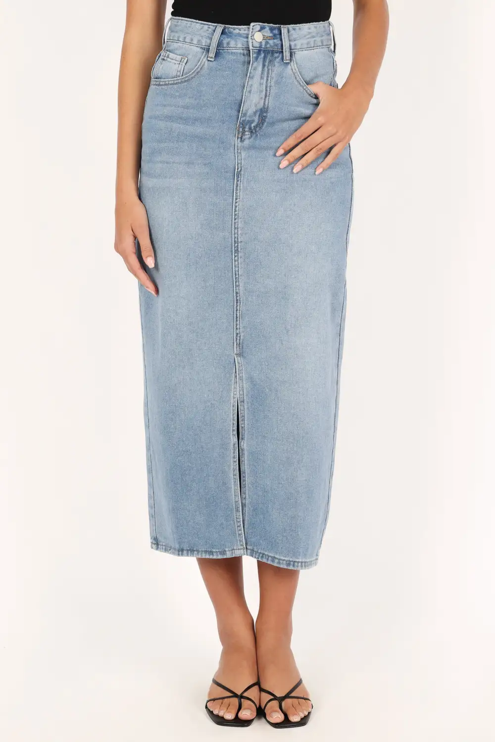 Modern Denim Pocket Midi Skirt