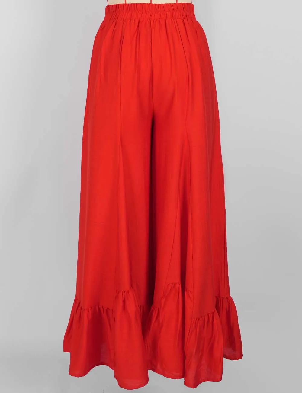Elastic Waist Ruffle Wide Leg Pants