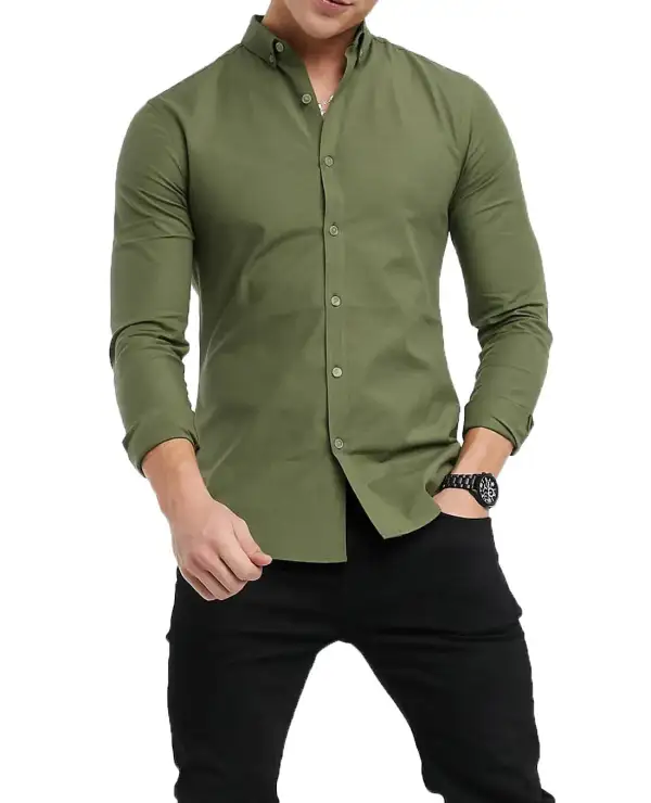 Refined Button Down Long Sleeve Slim Fit Dress Shirt