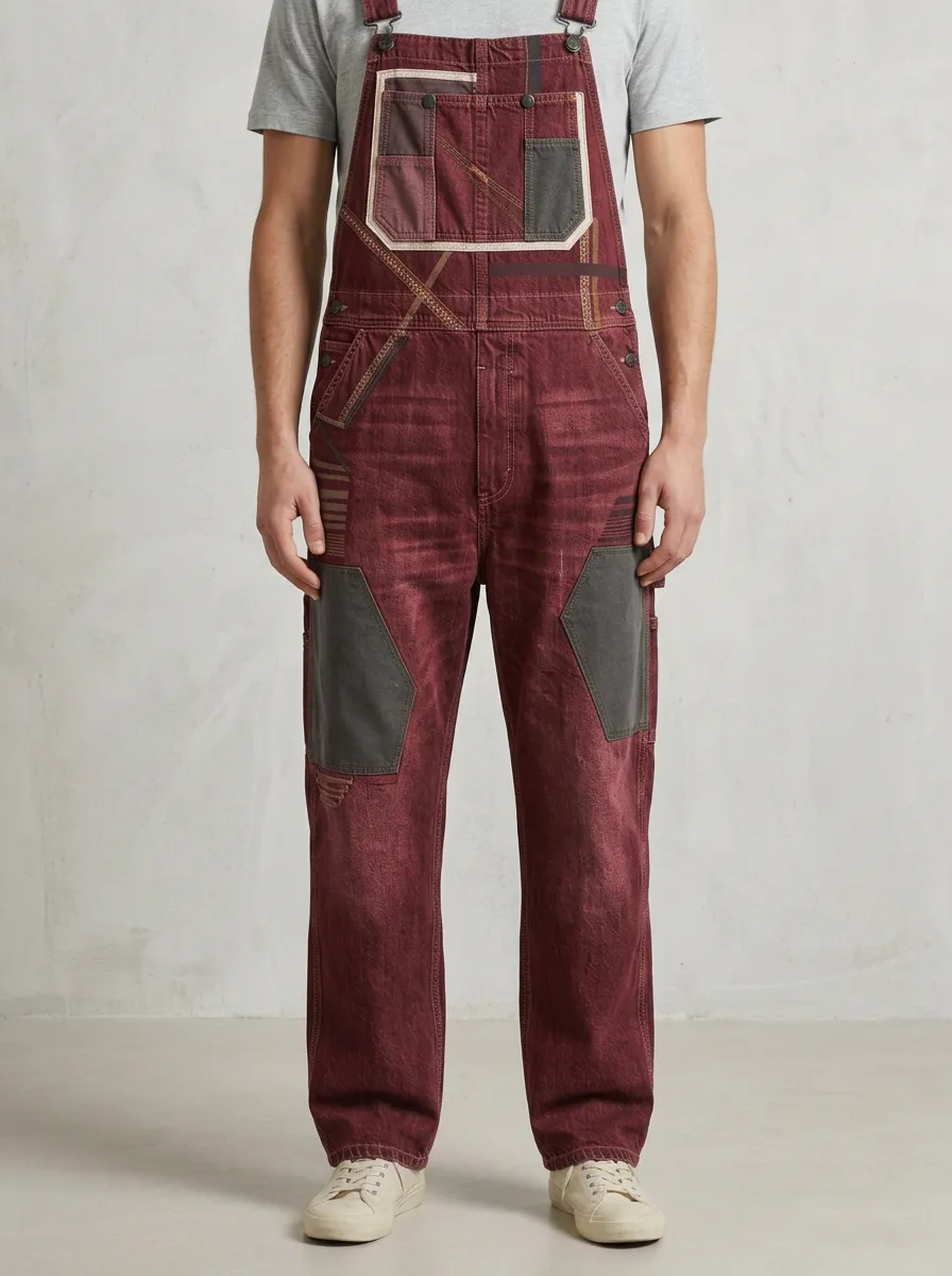 Patchwork Denim Patchwork Detail Overalls
