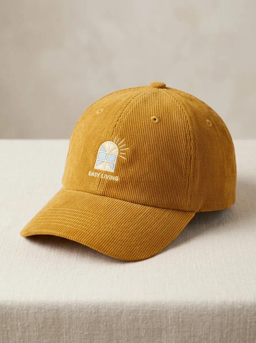 Window-Motif Corduroy Embroidered Unisex Baseball Cap