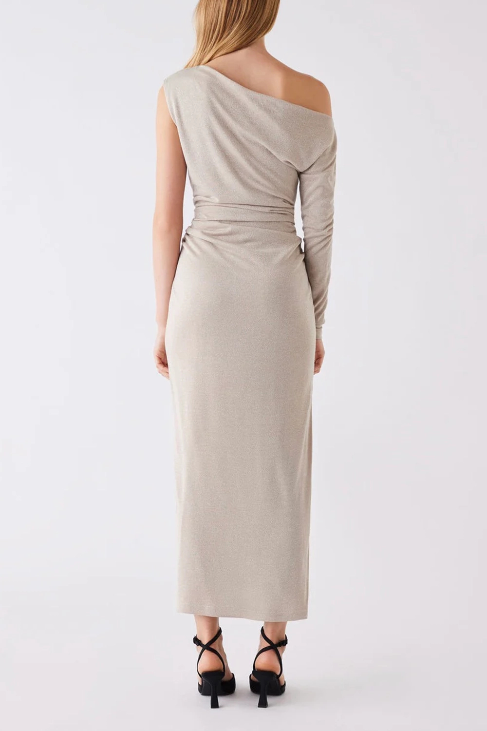 Beige One - Shoulder Ruched Maxi Dress