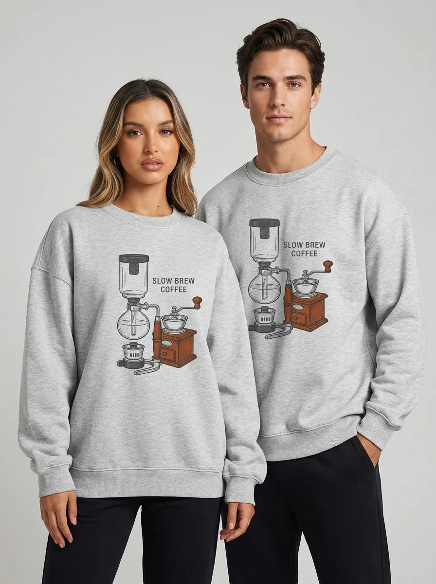 Unisex Coffee Lover Slow Brew Siphon Grinder Printed Sweatshirt