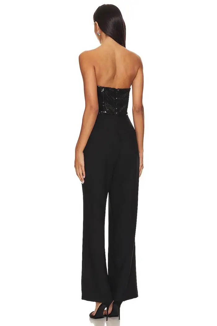 Black Lace Strapless Wide Leg Jumpsuit