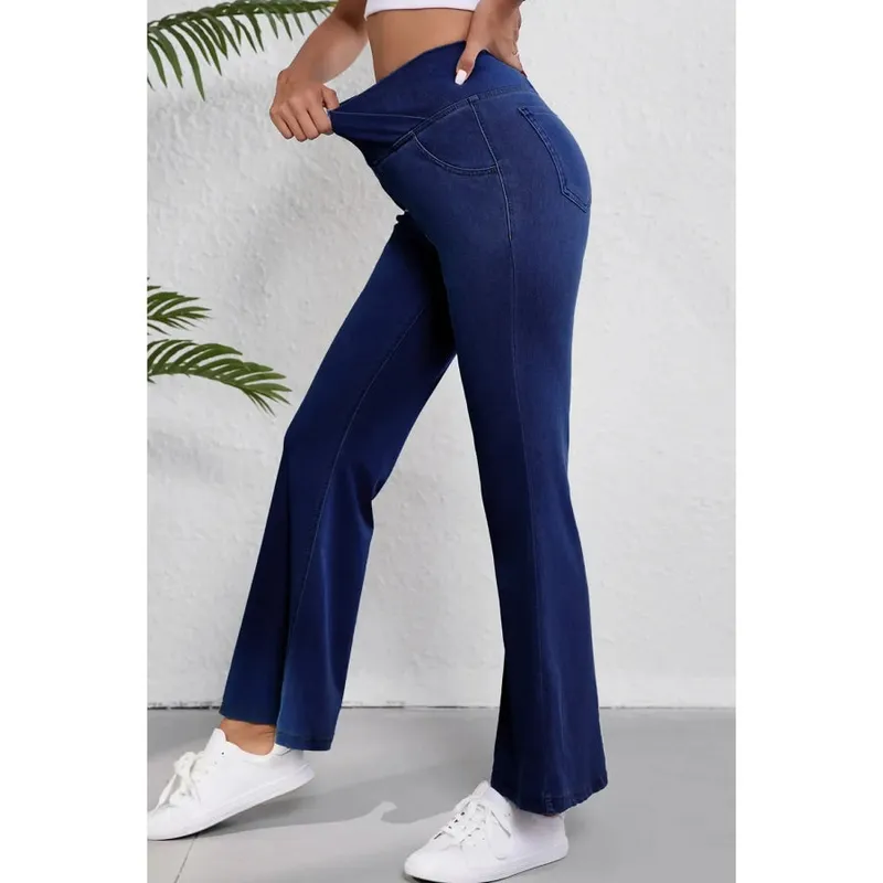 Asymmetric Waist Flare Jeans